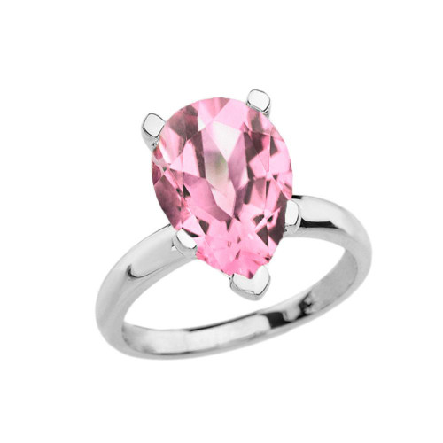 White Gold Pear Shape Pink CZ Engagement/Proposal Solitaire Ring