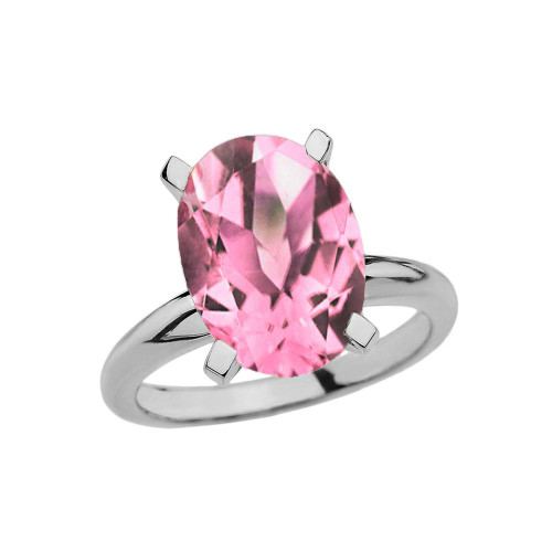 White Gold Oval Shape Pink CZ Engagement/Proposal Solitaire Ring