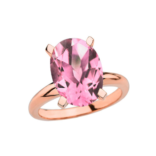 Rose Gold Oval Shape Pink CZ Engagement/Proposal Solitaire Ring