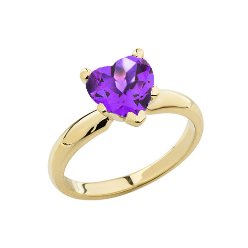 Yellow Gold Solitaire Amethyst (LCAM) Heart Engagement Ring