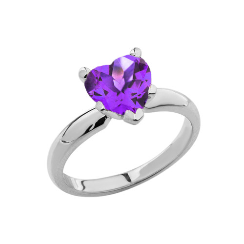 White Gold Solitaire Amethyst (LCAM) Heart Engagement Ring