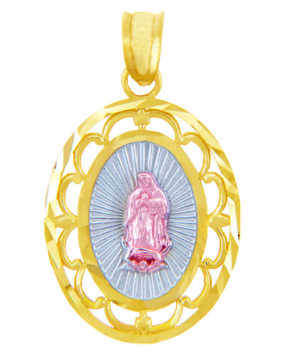 Gold Pendants - Our Lady of Guadalupe Three-Tone Gold Pendant