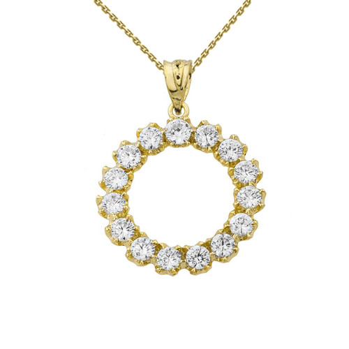 14K Elegant Reversible Diamond Circle Pendant Necklace in Yellow Gold