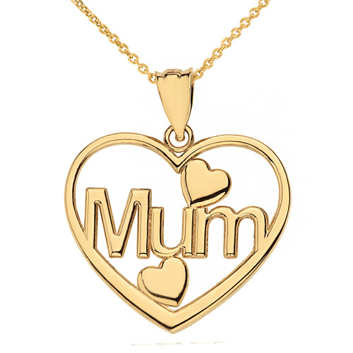 Solid Yellow Gold Mum Hearts Pendant Necklace