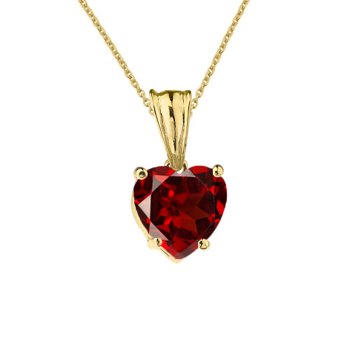10K Yellow Gold Heart January Birthstone Garnet (LCG) Pendant Necklace