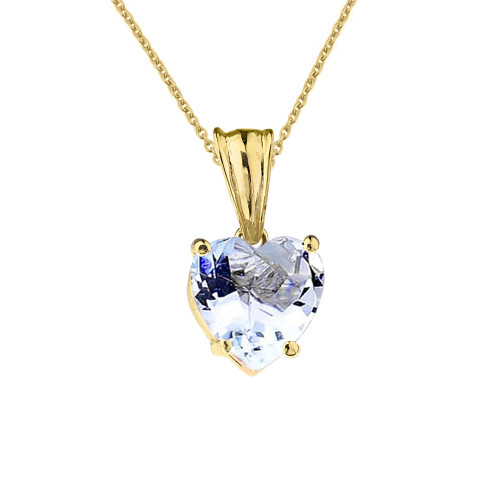 10K Yellow Gold Heart March Birthstone Aquamarine (LCAQ) Pendant Necklace