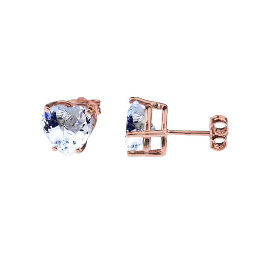 10K Rose Gold Heart March Birthstone Aquamarine (LCAQ) Earrings