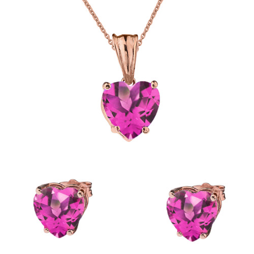 10K Rose Gold Heart June Birthstone Alexandrite (LCAL) Pendant Necklace & Earring Set