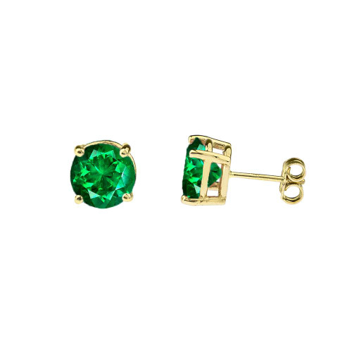 10K Yellow Gold May Birthstone Emerald (LCE) Earrings