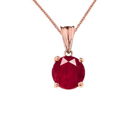 10K Rose Gold July Birthstone Ruby (LCR)  Pendant Necklace