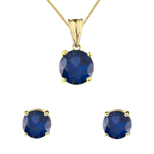 10K Yellow Gold  September Birthstone Sapphire (LCS) Pendant Necklace & Earring Set