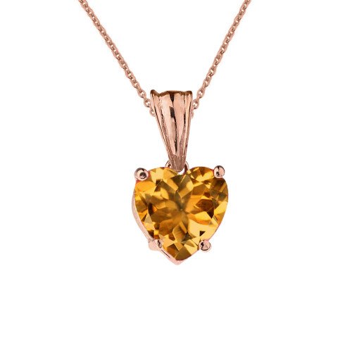 10K Rose Gold Heart November Birthstone Citrine (LCC) Pendant Necklace