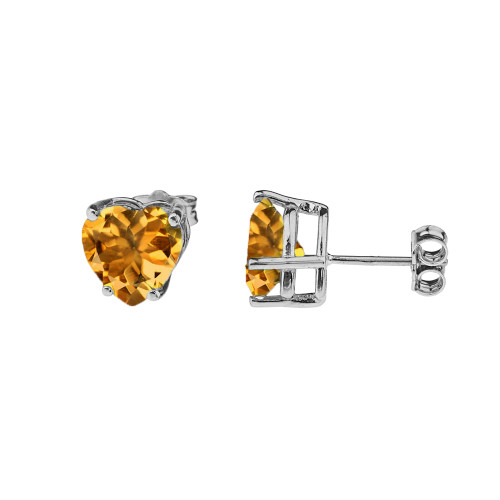 10K White Gold Heart November Birthstone Citrine (LCC) Earrings