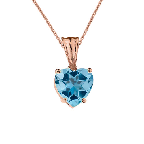 10K Rose Gold Heart December Birthstone Blue Topaz (LCBT) Pendant Necklace