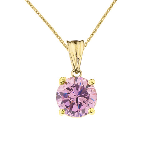 10K Yellow Gold  October Birthstone Pink Cubic Zirconia  (LCPZ)  Pendant Necklace