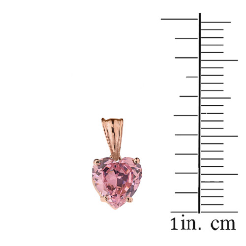 10K Rose Gold Heart October Birthstone Pink Cubic Zirconia  (LCPZ) Pendant Necklace