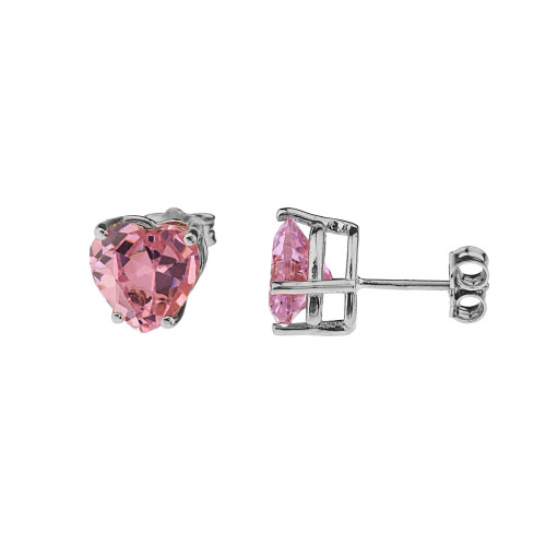 10K White Gold Heart October Birthstone Pink Cubic Zirconia  (LCPZ) Earrings