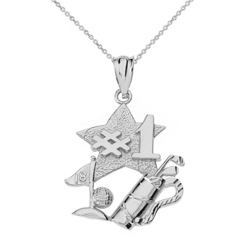 Sterling Silver Number One Golfer Pendant Necklace