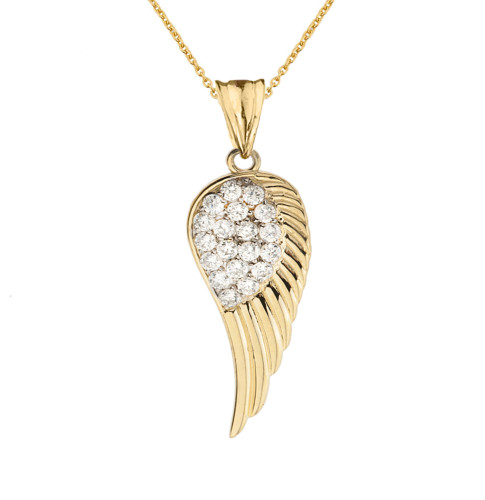 Elegant Yellow Gold  Diamond Angel Wing  Pendant Necklace