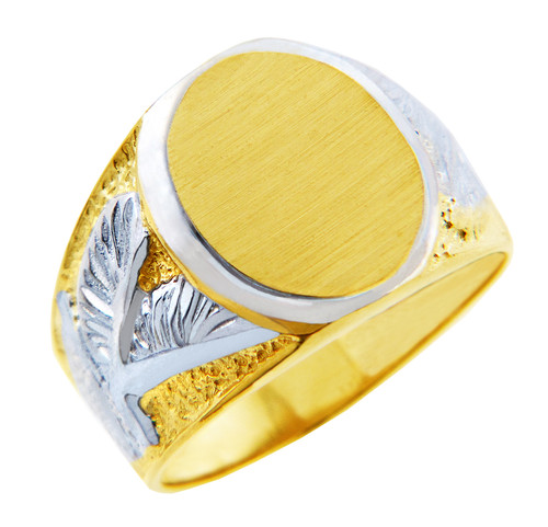 Men's Signet Gold Rings - The White Eagle Two Tone Gold Ring