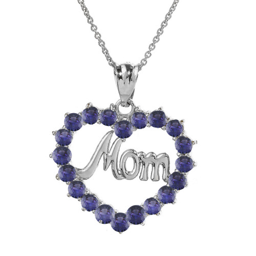 White  Gold "Mom" Amethyst (LCAM) Open Heart Pendant Necklace
