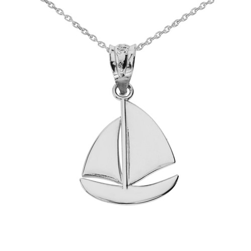 White Gold Sail Boat Pendant Necklace