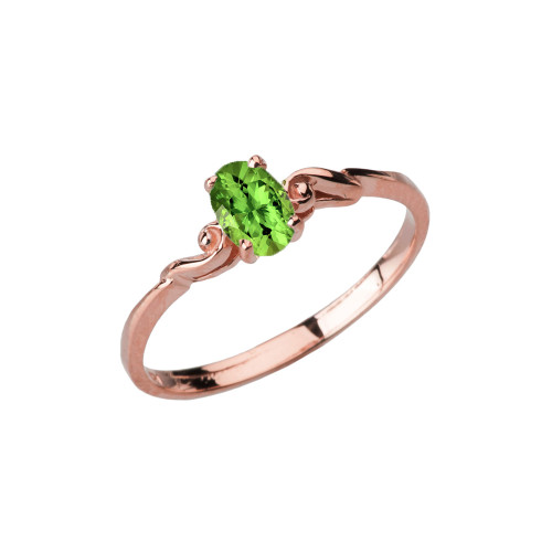 Dainty Rose Gold Elegant Swirled Genuine Peridot Solitaire Ring