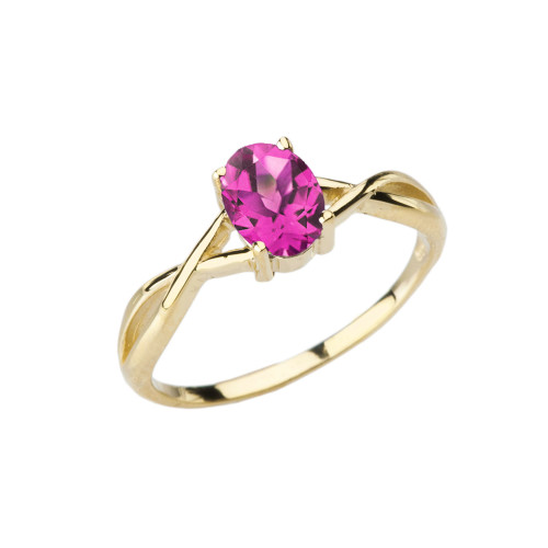 Dainty Yellow Gold Infinity Design Alexandrite (LCAL) Solitaire Ring