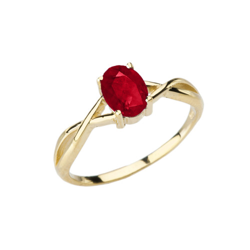 Dainty Yellow Gold Infinity Design Ruby (LCR) Solitaire Ring