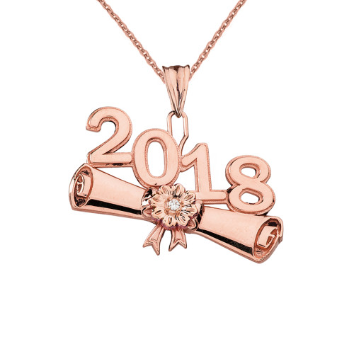 Rose  Gold Diamond Class of 2018 Graduation Diploma Pendant Necklace