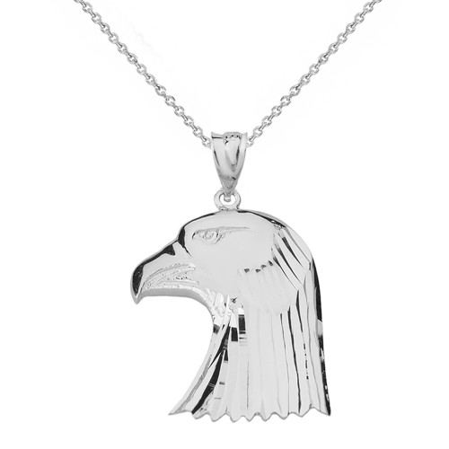 Sterling Silver Diamond Cut Bald Eagle Head Pendant Necklace