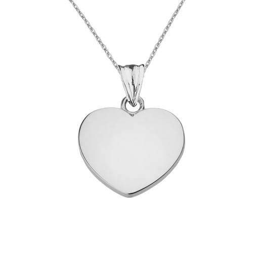 Solid White Gold Simple Heart Pendant Necklace