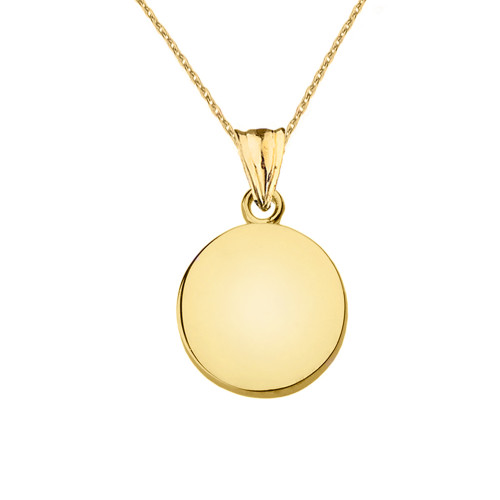 Solid Yellow Gold Simple Round Pendant Necklace