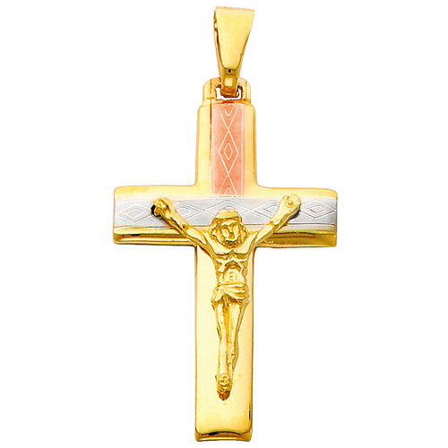14K Tri-Color Gold Purity Crucifix