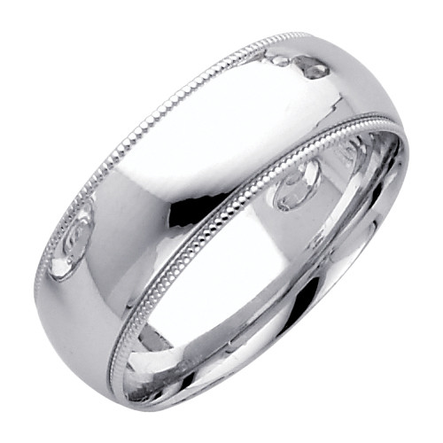 14K White Gold Milgrain Comfort Fit Wedding Band - 7MM