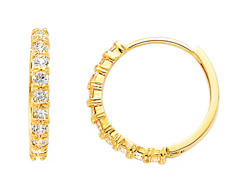 Stunning Yellow Gold CZ Huggie Earrings