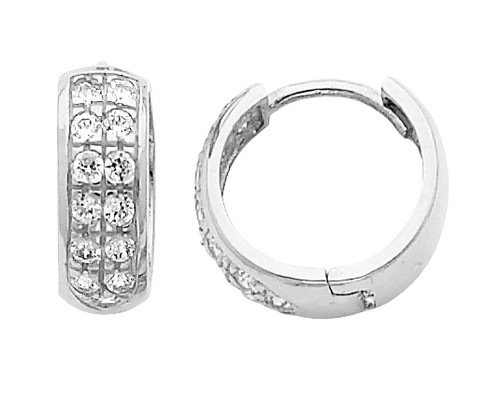 Large White Gold Stunning CZ Huggie Earrings