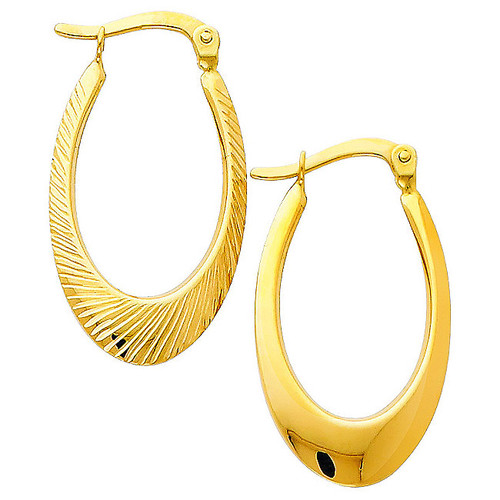 Diamond Cut Reversible Narrow Yellow Gold  Hoop Hearring