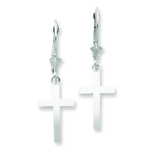 White Dangle Cross Leverback Earrings