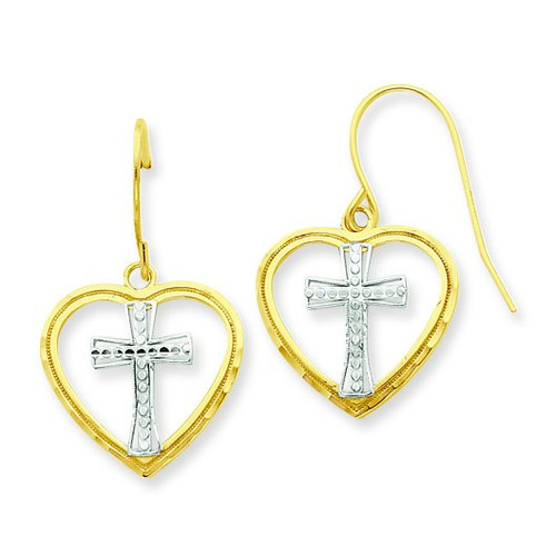 Rhodium Cross in Heart Wire Earrings