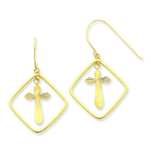 Cross in Square Dangle Earrings