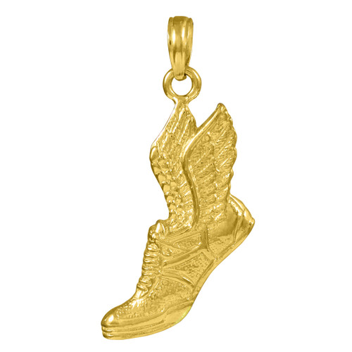 14K Polished Running Shoe Pendant Necklace