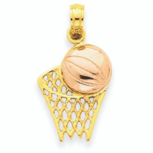 14K Two-tone Gold Basketball Hoop with Ball Pendant