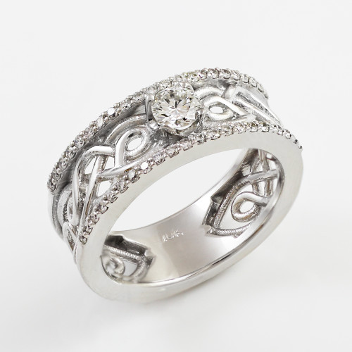 White Gold Celtic Knot Diamond Engagement Ring