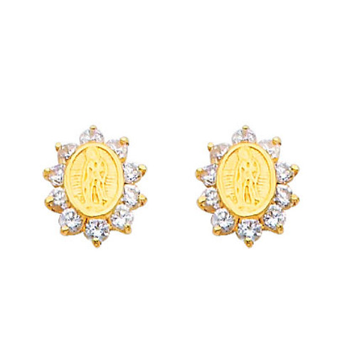 14K Gold Lady of Guadalupe CZ Stud Earrings