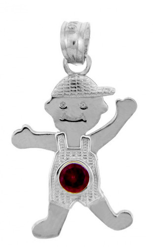 White Gold Baby Charms and Pendants - CZ Ruby Garnet Boy  Birthstone Charm