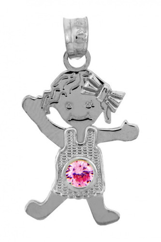 White Gold Baby Charms and Pendants - June October Girl  Birthstone Charm