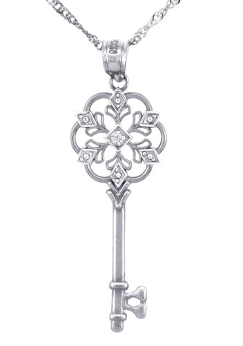 Valentines Special Heart Diamonds - Sterling Silver Key with Diamond (w Chain)