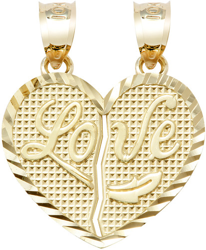 Yellow Gold "LOVE "  Breakable Heart Penant-Medium