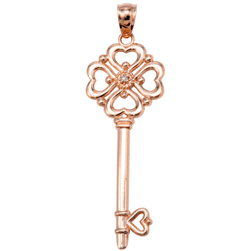 Rose Gold Hearts Key Diamond Pendant